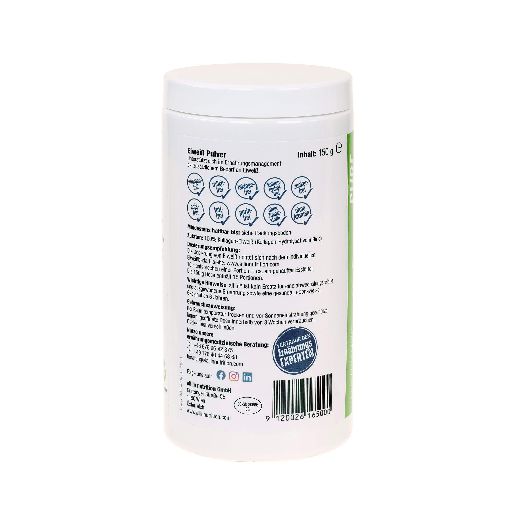 all in® PURE KOLLAGEN Protein Pulver (6 x 150 g) - 900 Gramm